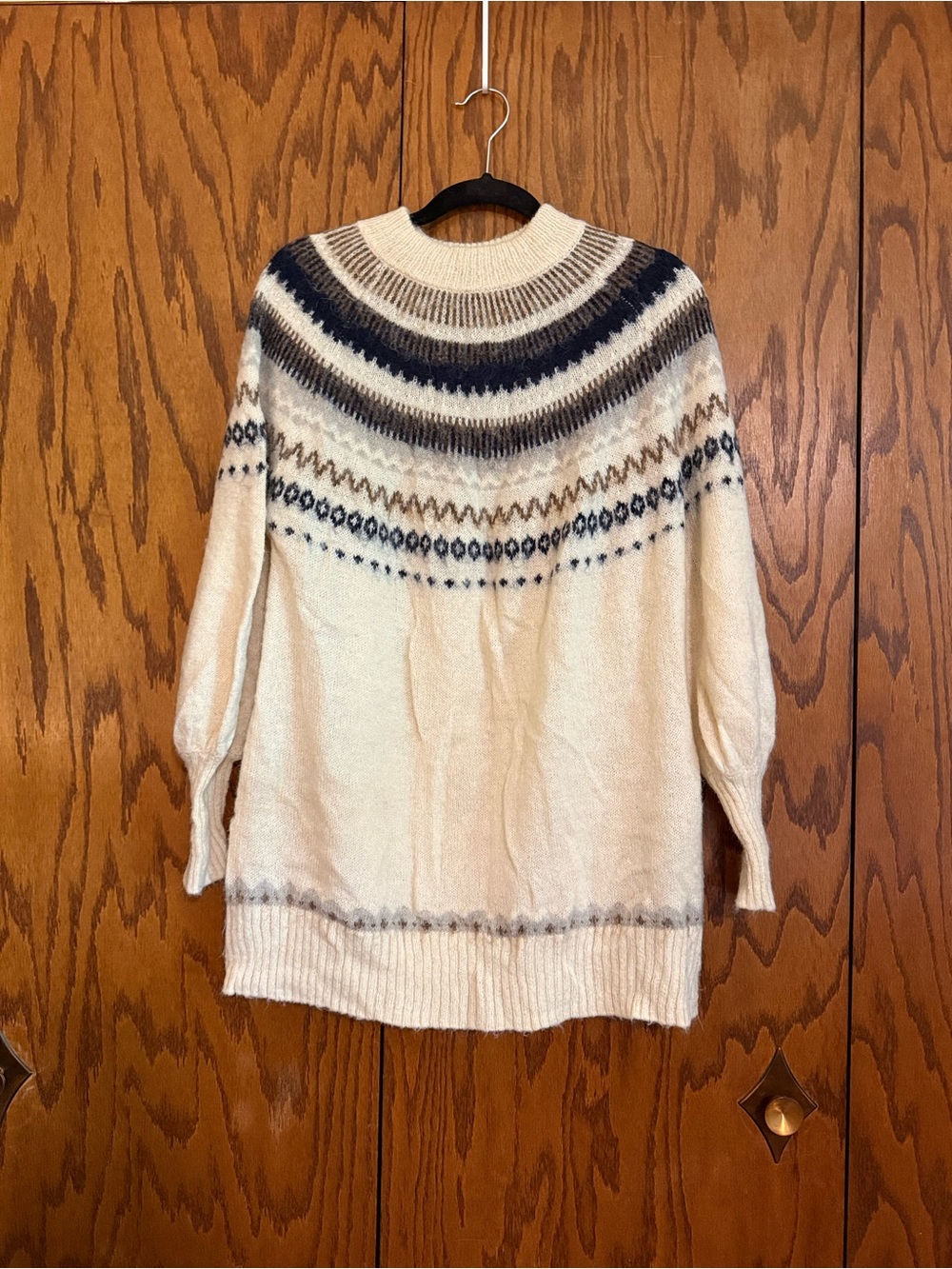 J.Crew Fair Isle Yoke Puff Sleeve Sweater Womens S Alpaca Wool Ivory